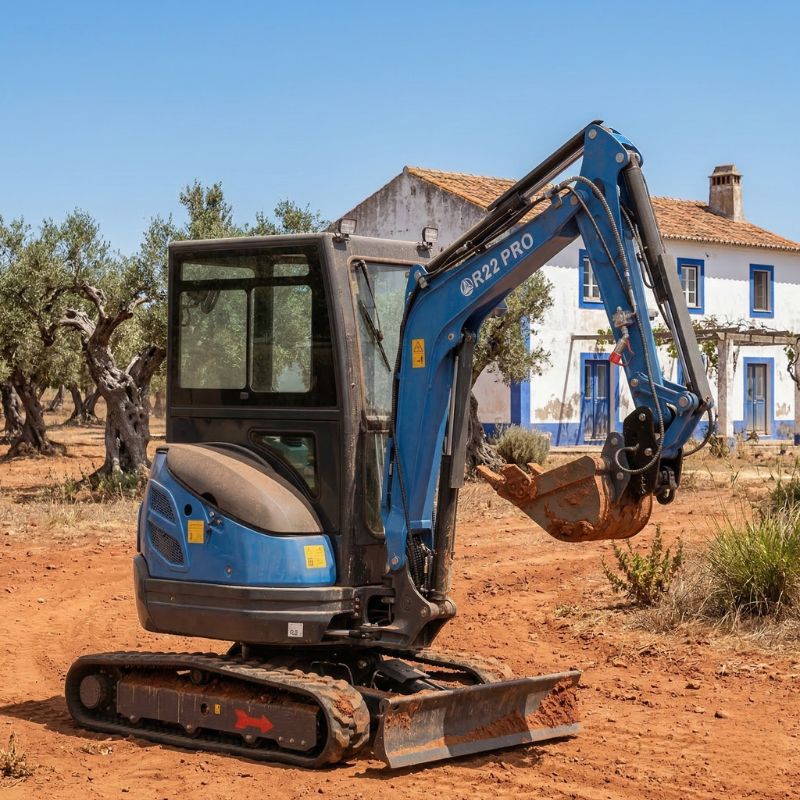 2.5T excavator with cab used for land clearance and terrain preparation in the Algarve